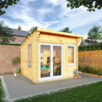 3m x 3m Curved Roof Log Cabin - 44mm (UPVC Windows & Door) - White - Rogey