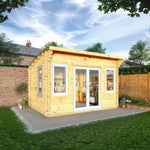 4m x 3m Curved Roof Log Cabin - 44mm (UPVC Windows & Door) - White - Rogey