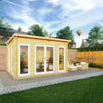4m x 3m Studio Pent Log Cabin - 44mm (UPVC Windows & Door) - White - Rogey