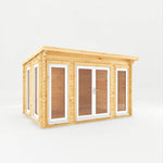 4m x 3m Studio Pent Log Cabin - 44mm (UPVC Windows & Door) - White - Rogey