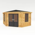 4m x 4m Corner Cabin - 44mm (UPVC Windows & Door) - Grey - Rogey
