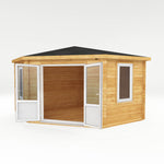 4m x 4m Corner Cabin - 44mm (UPVC Windows & Door) - White - Rogey