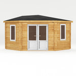 4m x 4m Corner Cabin - 44mm (UPVC Windows & Door) - White - Rogey