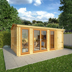 5.1m x 3m Home Office Studio With Side Shed - 44mm (UPVC Windows & Door) - Oak - Rogey