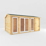 5.1m x 3m Home Office Studio With Side Shed - 44mm (UPVC Windows & Door) - White - Rogey