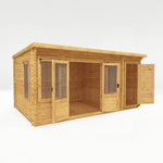 5.1m x 3m Pent Log Cabin With Side Shed - 19mm - Rogey