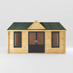 5.3m x 4m Clock Tower Log Cabin - 44mm (UPVC Windows & Door) - Grey - Rogey