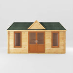 5.3m x 4m Clock Tower Log Cabin - 44mm (UPVC Windows & Door) - Oak - Rogey