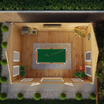 5.3m x 4m Clock Tower Log Cabin - 44mm (UPVC Windows & Door) - Oak - Rogey