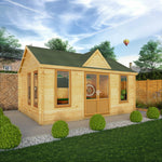 5.3m x 4m Clock Tower Log Cabin - 44mm (UPVC Windows & Door) - Oak - Rogey