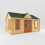 5.3m x 4m Clock Tower Log Cabin - 44mm (UPVC Windows & Door) - Oak - Rogey