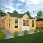 5.3m x 4m Clock Tower Log Cabin - 44mm (UPVC Windows & Door) - White - Rogey