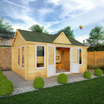 5.3m x 4m Clock Tower Log Cabin - 44mm (UPVC Windows & Door) - White - Rogey