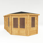 5m x 3m Corner Lodge Log Cabin With Side Shed - 34mm - Rogey