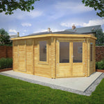 5m x 3m Corner Lodge Log Cabin With Side Shed - 34mm - Rogey