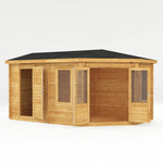 5m x 3m Corner Lodge Log Cabin With Side Shed - 34mm - Rogey
