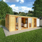 6.1m x 4m Home Office Studio With Side Shed - 44mm (UPVC Windows & Door) - Oak - Rogey