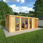 6.1m x 4m Home Office Studio With Side Shed - 44mm (UPVC Windows & Door) - Oak - Rogey