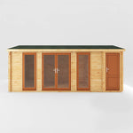 6.1m x 4m Home Office Studio With Side Shed - 44mm (UPVC Windows & Door) - Oak - Rogey