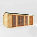 6.1m x 4m Home Office Studio With Side Shed - 44mm (UPVC Windows & Door) - Oak - Rogey