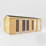 6.1m x 4m Home Office Studio With Side Shed - 44mm (UPVC Windows & Door) - White - Rogey