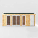 6.1m x 4m Home Office Studio With Side Shed - 44mm (UPVC Windows & Door) - White - Rogey