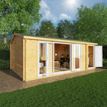 6.1m x 4m Home Office Studio With Side Shed - 44mm (UPVC Windows & Door) - White - Rogey