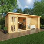 6m x 3m Studio Pent Log Cabin With Patio Area - 34mm - Rogey