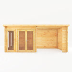6m x 3m Studio Pent Log Cabin With Patio Area - 44mm - Rogey