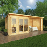 6m x 3m Studio Pent Log Cabin With Patio Area - 44mm - Rogey