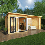6m x 3m Studio Pent Log Cabin With Patio Area - 44mm (UPVC Windows & Door) - Grey - Rogey
