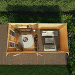 6m x 3m Studio Pent Log Cabin With Patio Area - 44mm (UPVC Windows & Door) - Oak - Rogey