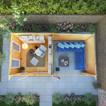 6m x 3m Studio Pent Log Cabin With Patio Area - 44mm (UPVC Windows & Door) - Oak - Rogey