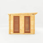 6m x 3m Studio Pent Log Cabin With Patio Area - 44mm (UPVC Windows & Door) - Oak - Rogey