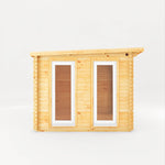 6m x 3m Studio Pent Log Cabin With Patio Area - 44mm (UPVC Windows & Door) - White - Rogey