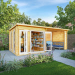 6m x 3m Studio Pent Log Cabin With Patio Area - 44mm (UPVC Windows & Door) - White - Rogey