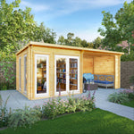 6m x 3m Studio Pent Log Cabin With Patio Area - 44mm (UPVC Windows & Door) - White - Rogey