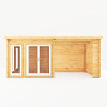 6m x 3m Studio Pent Log Cabin With Patio Area - 44mm (UPVC Windows & Door) - White - Rogey