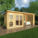 6m x 3m Studio Pent Log Cabin With Slatted Area - 28mm - Rogey