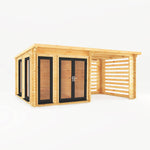 6m x 3m Studio Pent Log Cabin With Slatted Area - 44mm (UPVC Windows & Door) - Grey - Rogey