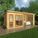 6m x 3m Studio Pent Log Cabin With Slatted Area - 44mm (UPVC Windows & Door) - Oak - Rogey