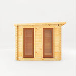 6m x 3m Studio Pent Log Cabin With Slatted Area - 44mm (UPVC Windows & Door) - Oak - Rogey