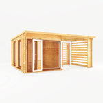 6m x 3m Studio Pent Log Cabin With Slatted Area - 44mm (UPVC Windows & Door) - Oak - Rogey