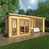 6m x 3m Studio Pent Log Cabin With Slatted Area - 44mm (UPVC Windows & Door) - White - Rogey