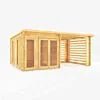 6m x 3m Studio Pent Log Cabin With Slatted Area - 44mm (UPVC Windows & Door) - White - Rogey