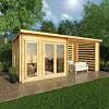6m x 3m Studio Pent Log Cabin With Slatted Area - 44mm (UPVC Windows & Door) - White - Rogey
