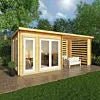 6m x 3m Studio Pent Log Cabin With Slatted Area - 44mm (UPVC Windows & Door) - White - Rogey