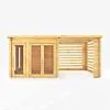 6m x 3m Studio Pent Log Cabin With Slatted Area - 44mm (UPVC Windows & Door) - White - Rogey