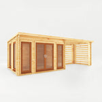 7m x 3m Studio Pent Log Cabin With Slatted Area - 44mm (UPVC Windows & Door) - Oak - Rogey