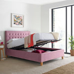 Kingham Pink Velvet Ottoman Bed King - Rogey